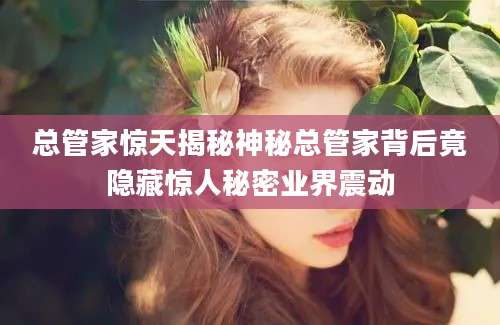 总管家惊天揭秘神秘总管家背后竟隐藏惊人秘密业界震动