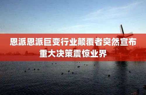 恩派恩派巨变行业颠覆者突然宣布重大决策震惊业界