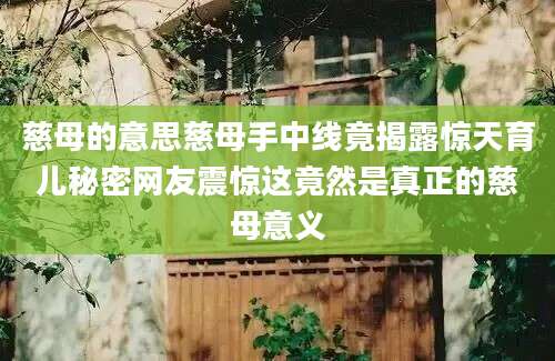慈母的意思慈母手中线竟揭露惊天育儿秘密网友震惊这竟然是真正的慈母意义