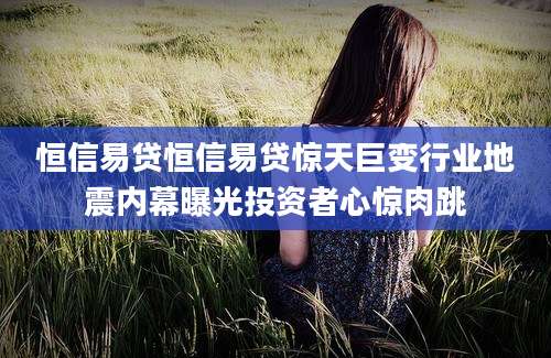 恒信易贷恒信易贷惊天巨变行业地震内幕曝光投资者心惊肉跳