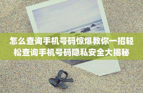 怎么查询手机号码惊爆教你一招轻松查询手机号码隐私安全大揭秘