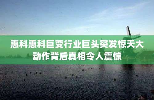 惠科惠科巨变行业巨头突发惊天大动作背后真相令人震惊