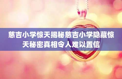 慈吉小学惊天揭秘慈吉小学隐藏惊天秘密真相令人难以置信