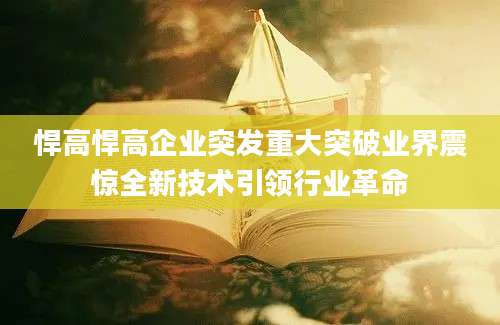 悍高悍高企业突发重大突破业界震惊全新技术引领行业革命