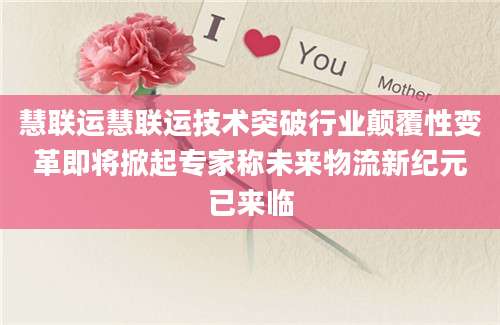 慧联运慧联运技术突破行业颠覆性变革即将掀起专家称未来物流新纪元已来临