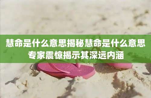 慧命是什么意思揭秘慧命是什么意思专家震惊揭示其深远内涵