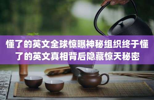 懂了的英文全球惊曝神秘组织终于懂了的英文真相背后隐藏惊天秘密