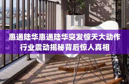 惠通陆华惠通陆华突发惊天大动作行业震动揭秘背后惊人真相