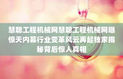 慧聪工程机械网慧聪工程机械网曝惊天内幕行业变革风云再起独家揭秘背后惊人真相
