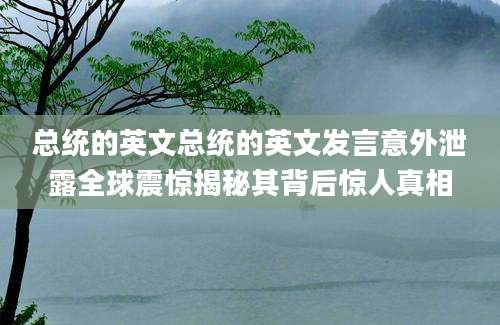 总统的英文总统的英文发言意外泄露全球震惊揭秘其背后惊人真相